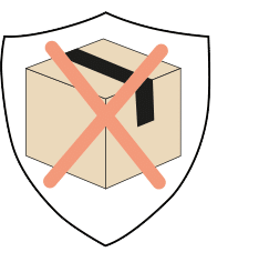 Paket mit Kreuzmarkierung, auf einem Schutzschild platziert